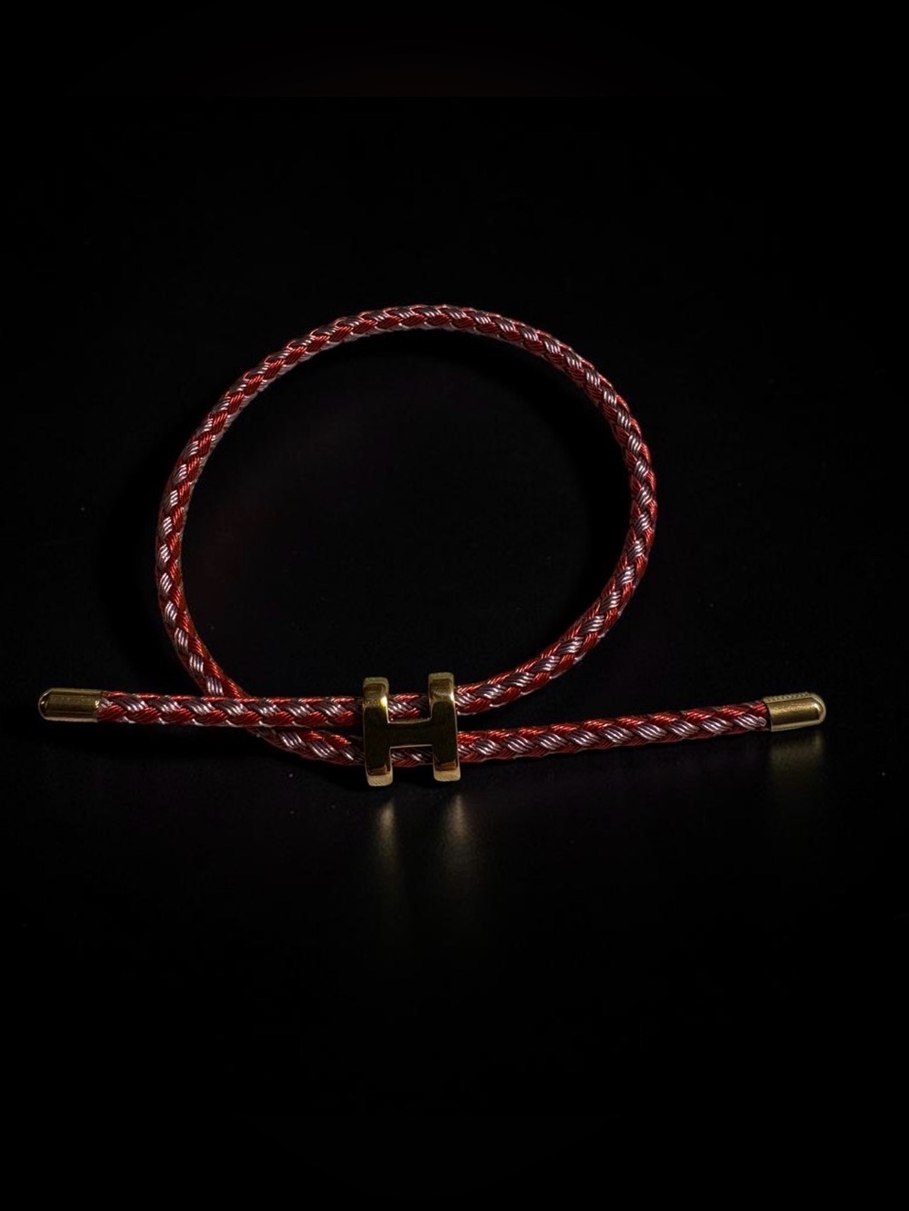 Red/pink Braided Rope Cord Bracelet with Gold-Tone Stainless Steel